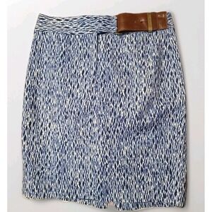 Michael Kors‎ Blue Printed Faux Belt Pencil Skirt Sz 2